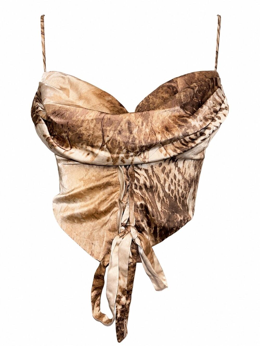 Silence + Noise Satin Animal Print Cowl Tie Front Cami Top M